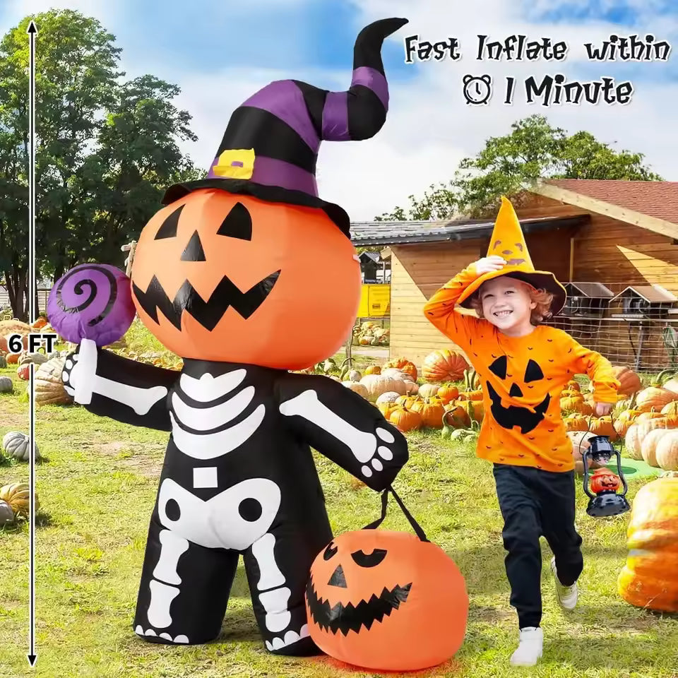 Inflable Halloween Calabaza Esqueleto con Luz LED 1.8 m