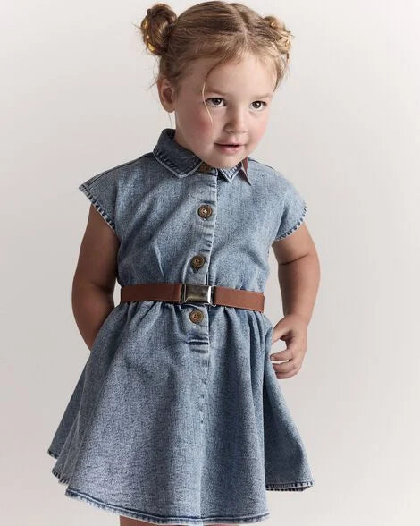 Toddler Girl Avenue Twirl Dress in Denim - Blue