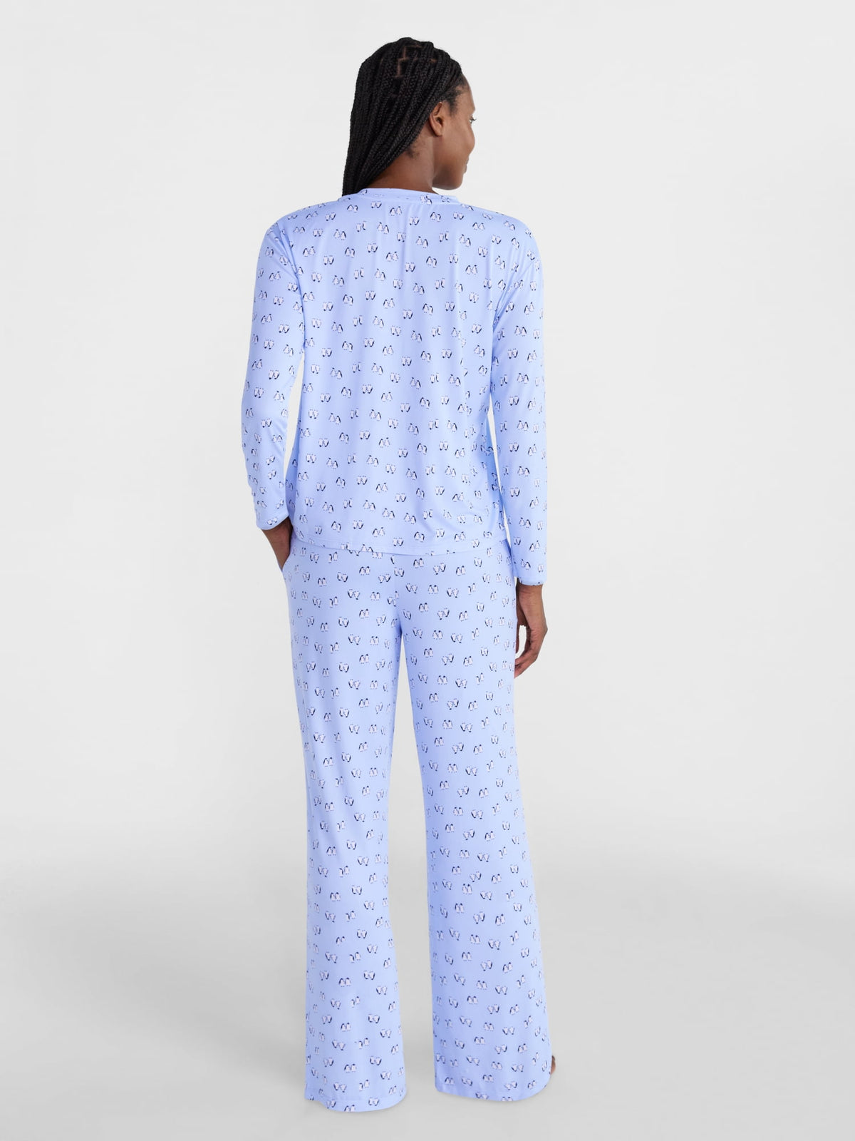 Joyspun Dreamy Soft Collection para mujer, JOS Cool Blue Penguins, detalle visual de la prenda y su acabado #color_JOS Cool Blue Penguins