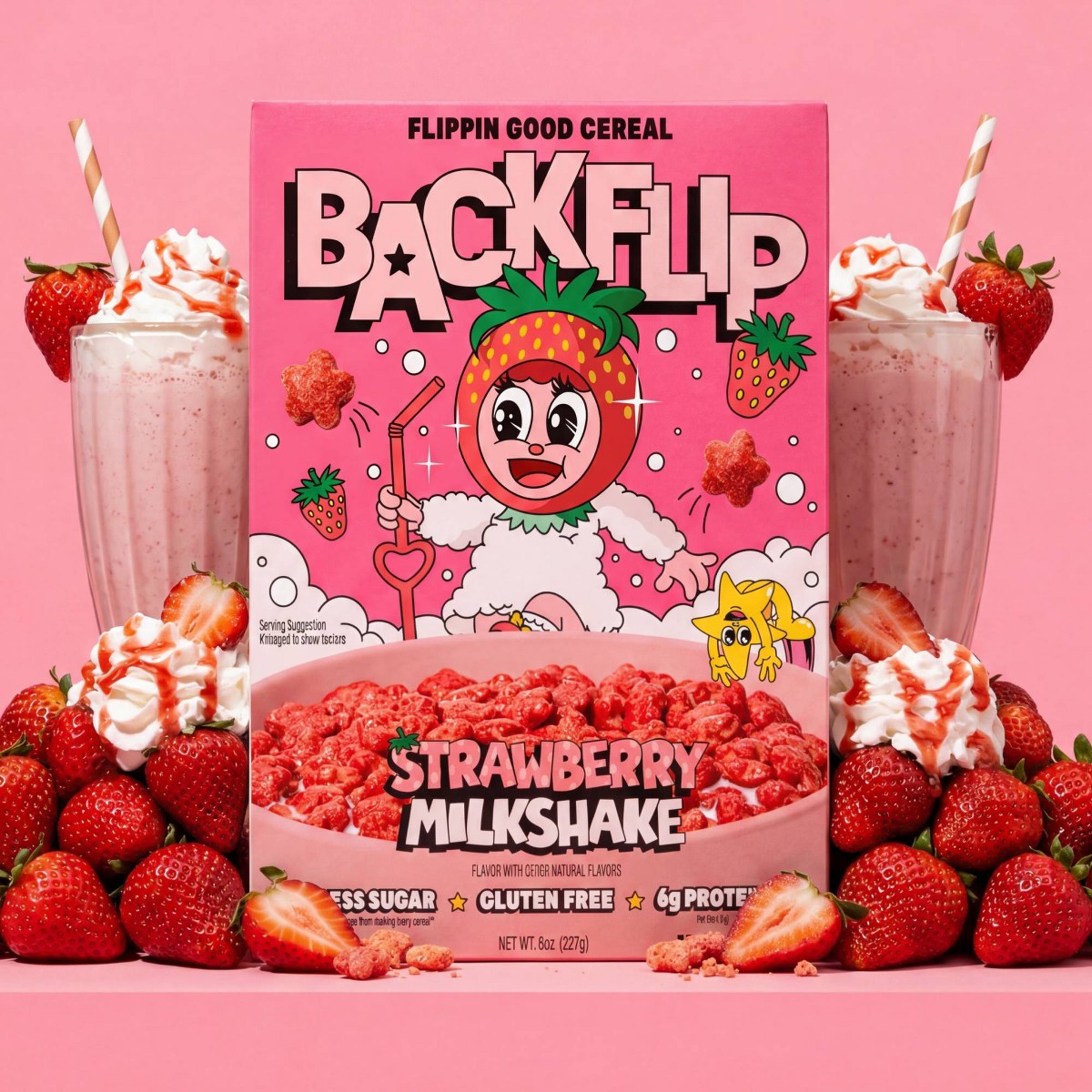 Backflip Strawberry Milkshake Breakfast Cereal 8 oz imagen promocional