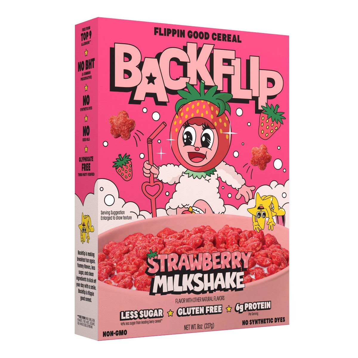Backflip Strawberry Milkshake Breakfast Cereal 8 oz vista frontal