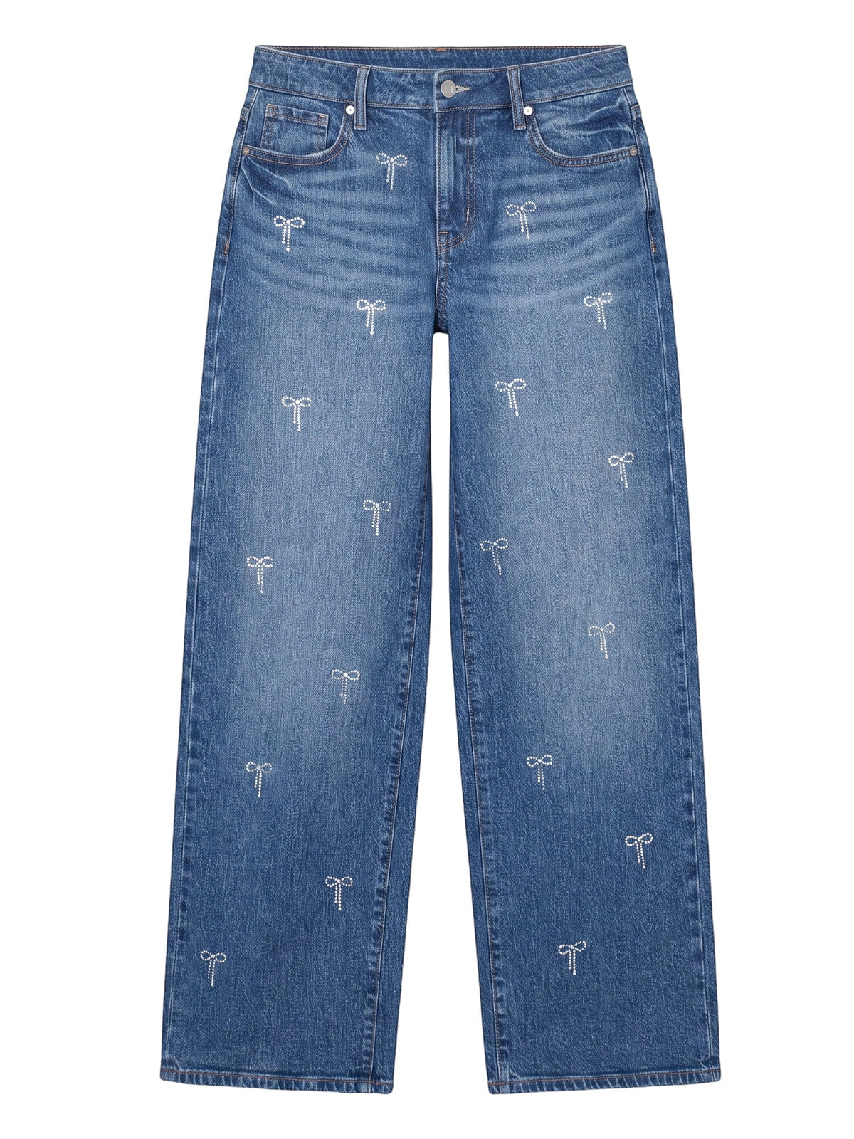 Detalles brillantes y moños decorativos en jeans wide leg Celebrity Pink
