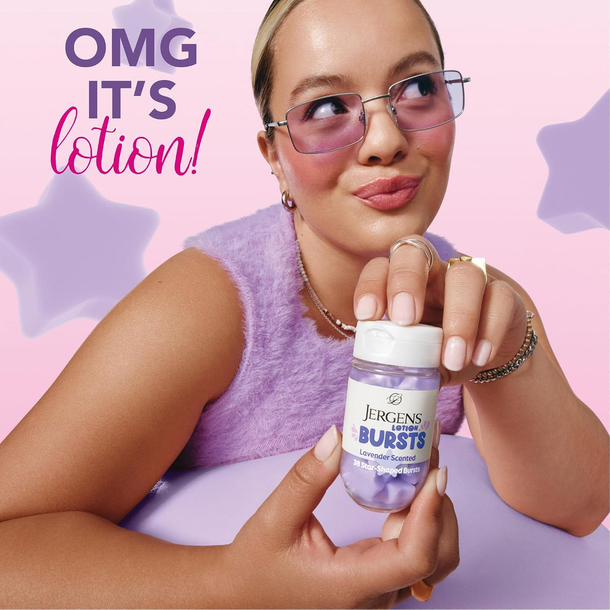 Jergens Lavender Lotion Bursts 38 estrellas de loción corporal hidratante