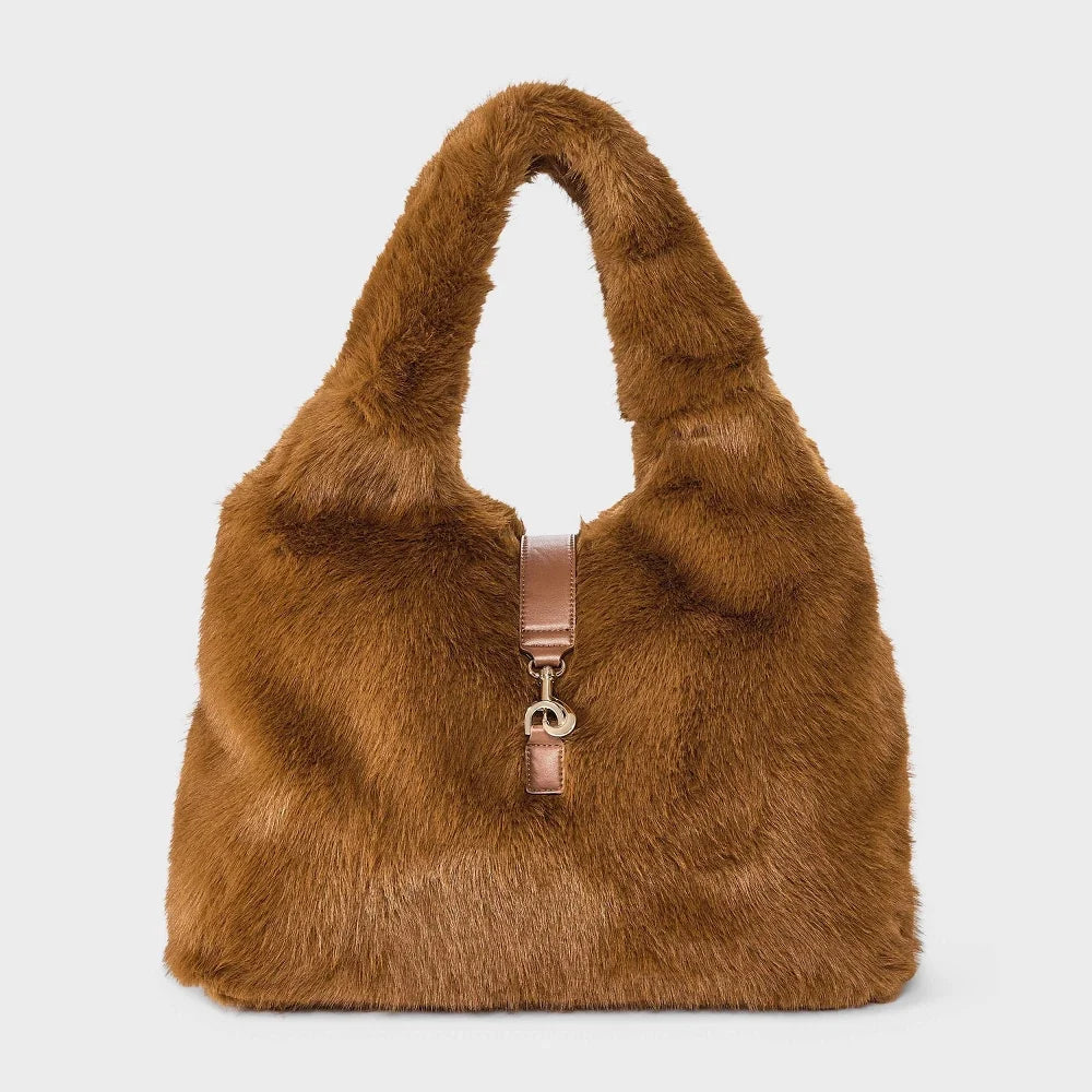 A New Day bolso tote de hombro de pelo sintético en color Tan, vista general del producto #color_ND Tan