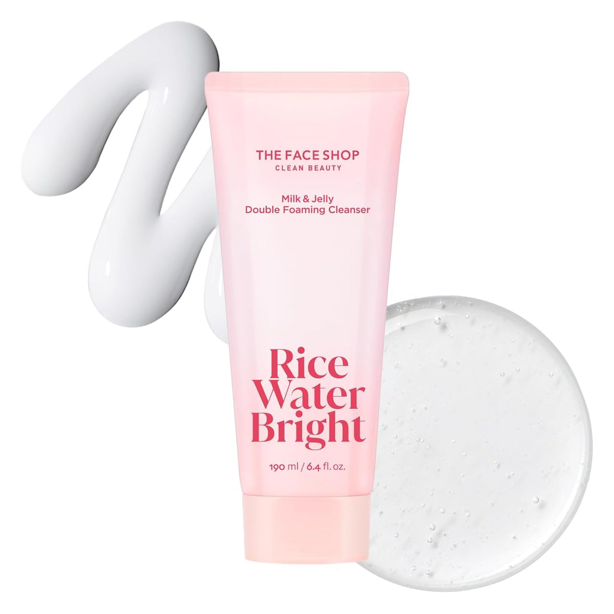 THE FACE SHOP Rice Water Bright Milk & Jelly Double Cleanser limpiador facial en tubo rosa de 190 ml
