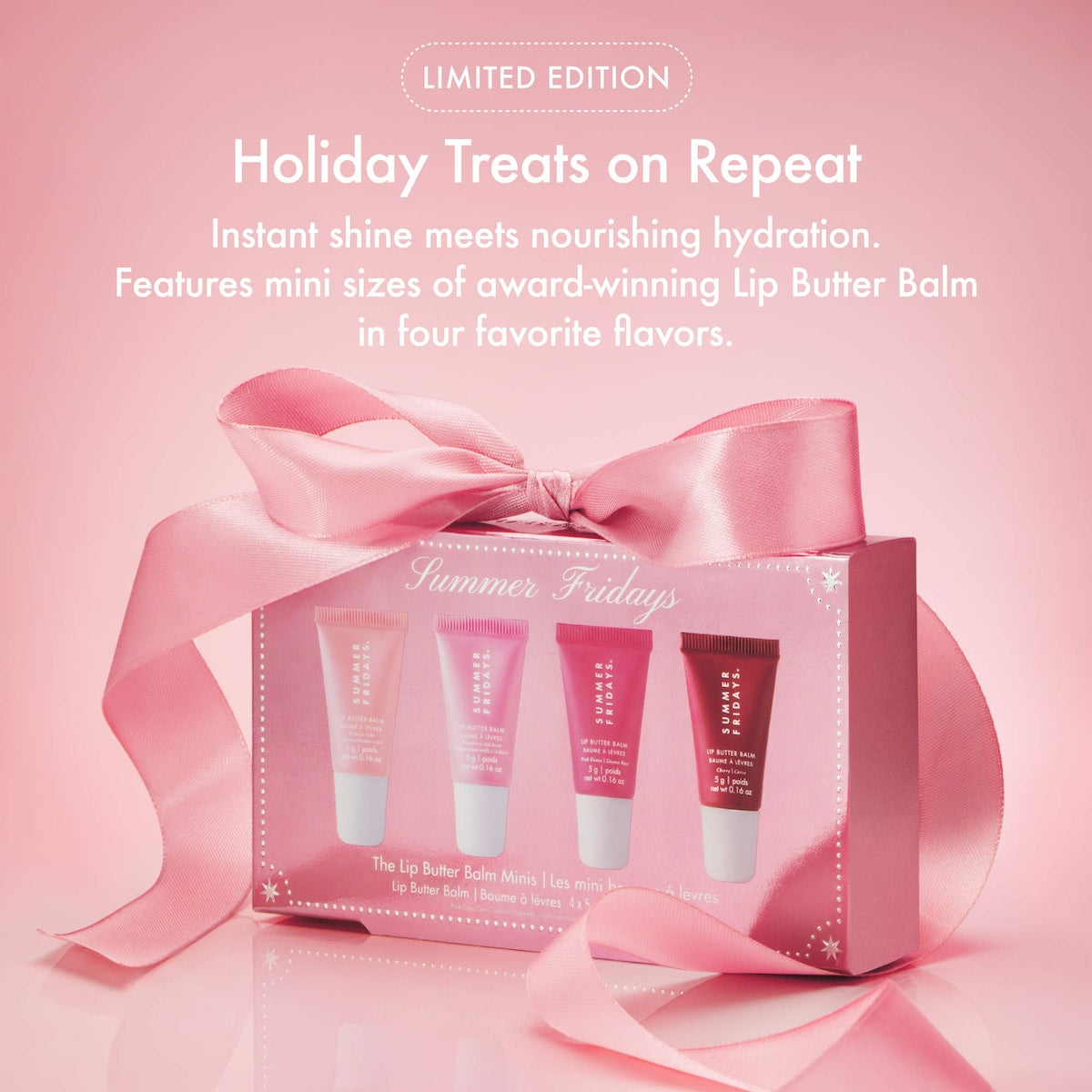 Set de mini Lip Butter Balm con Birthday Cake Strawberry Soft Serve Pink Guava y Cherry