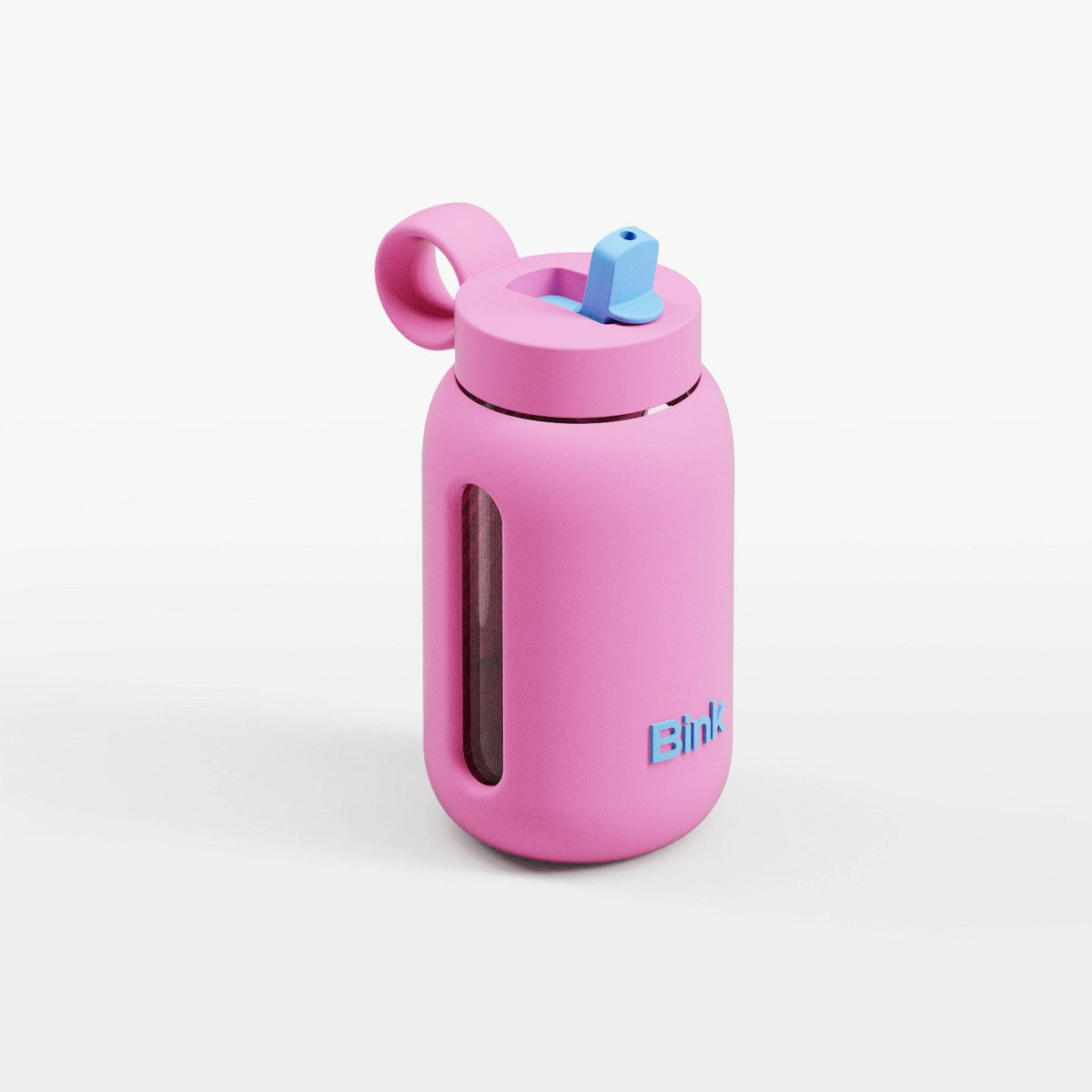 Botella Bink Kids Bubblegum con funda rosa y tapa abatible con boquilla azul #color_BINK Bubblegum
