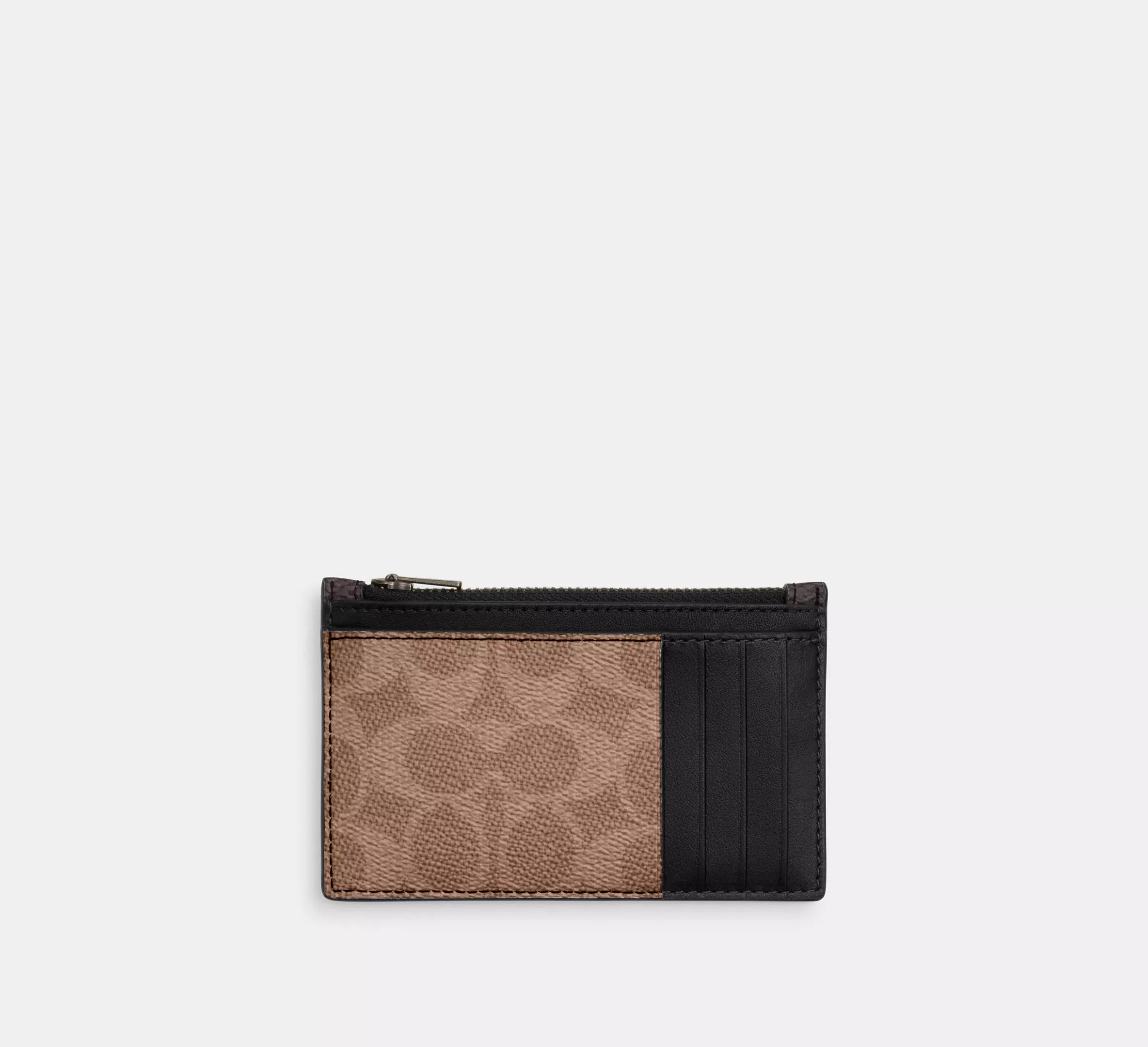 Zip Card Case In Blocked Signature Canvas