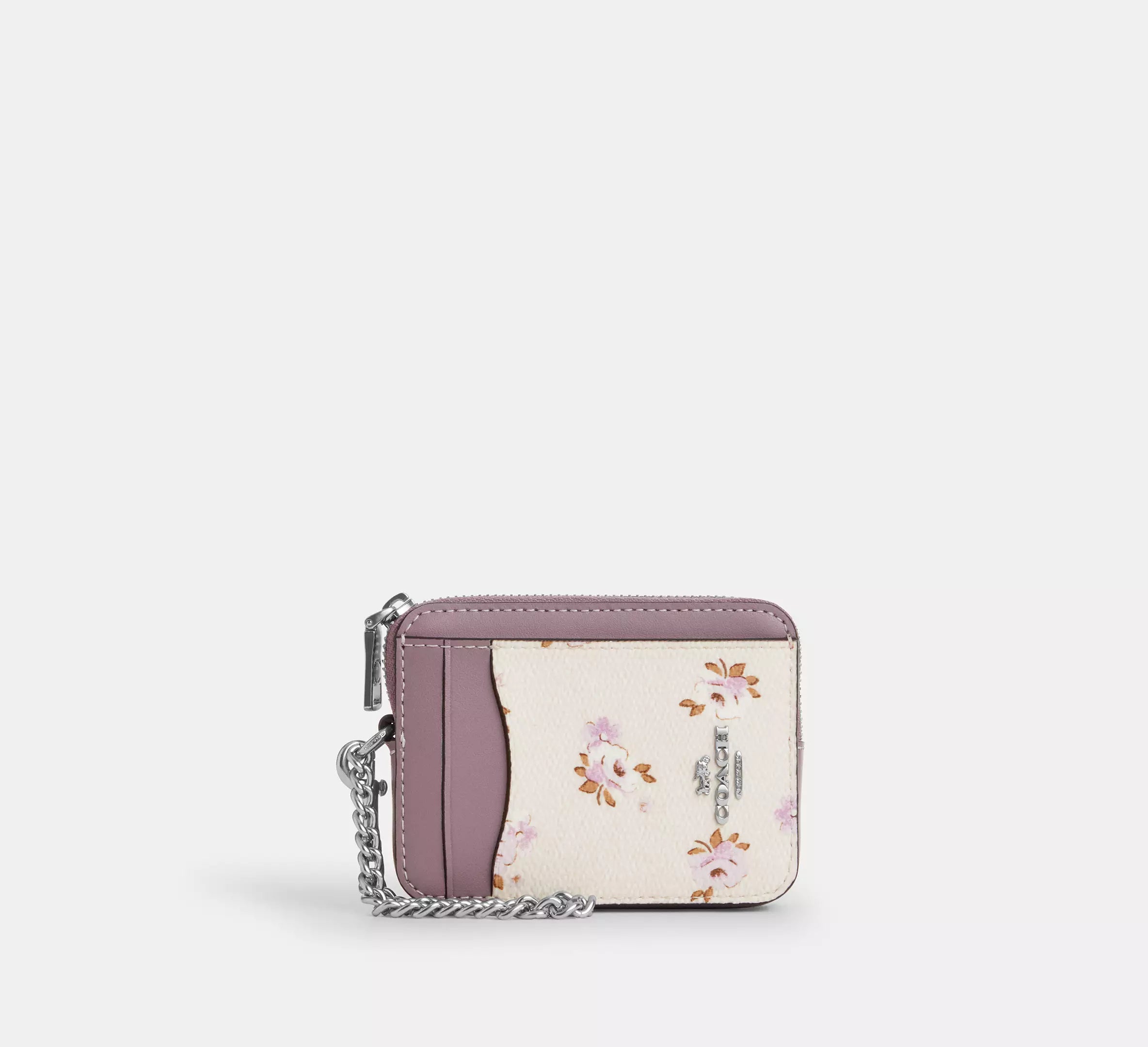 Zip Card Case With Floral Print - Coated Canvas