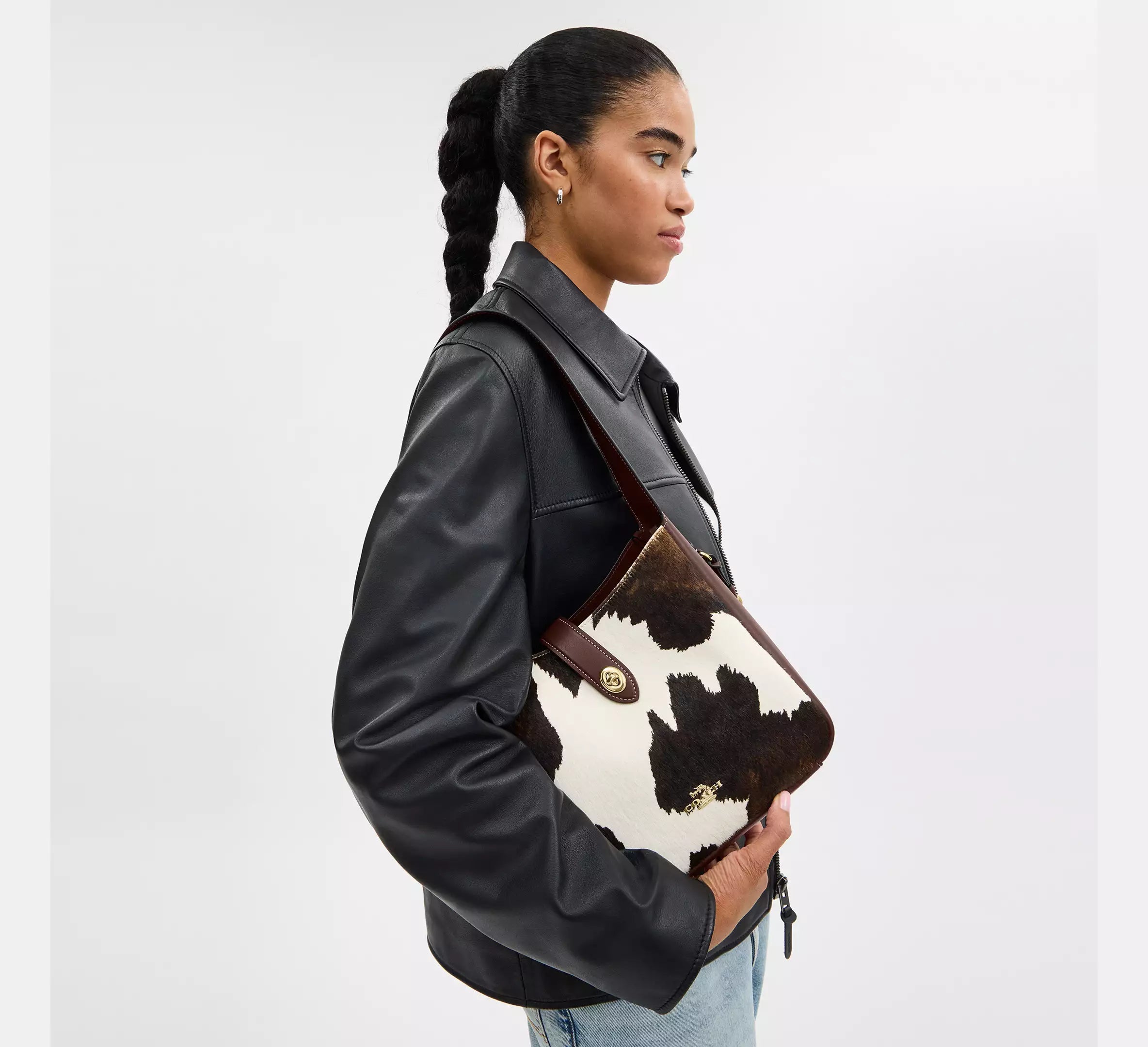 Hadley Convertible Crossbody Bag With Cow Print And Tassel