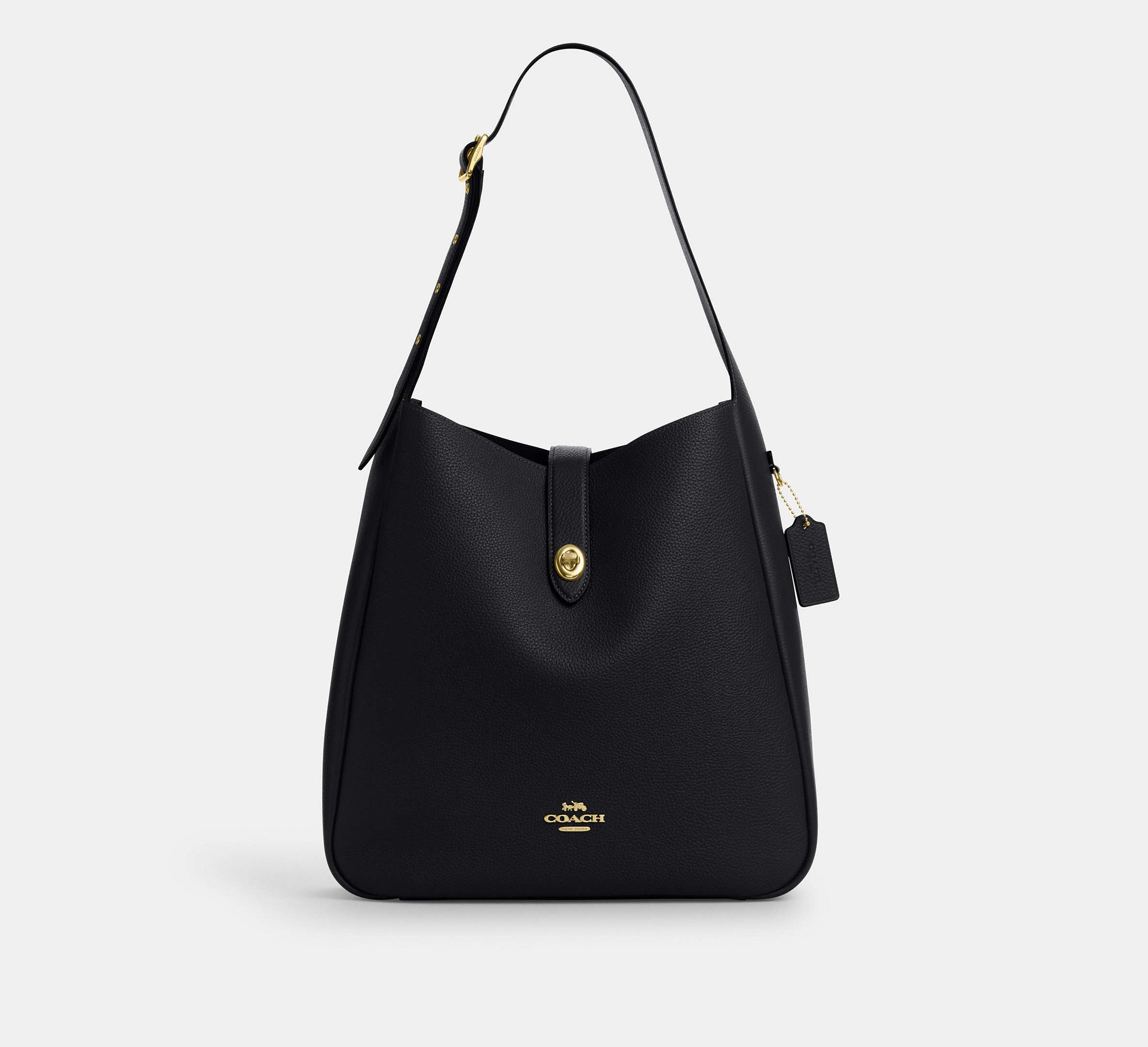 Coach Hadley Large Shoulder Bag con asa ajustable y cierre turnlock #color_CA Gold/Black