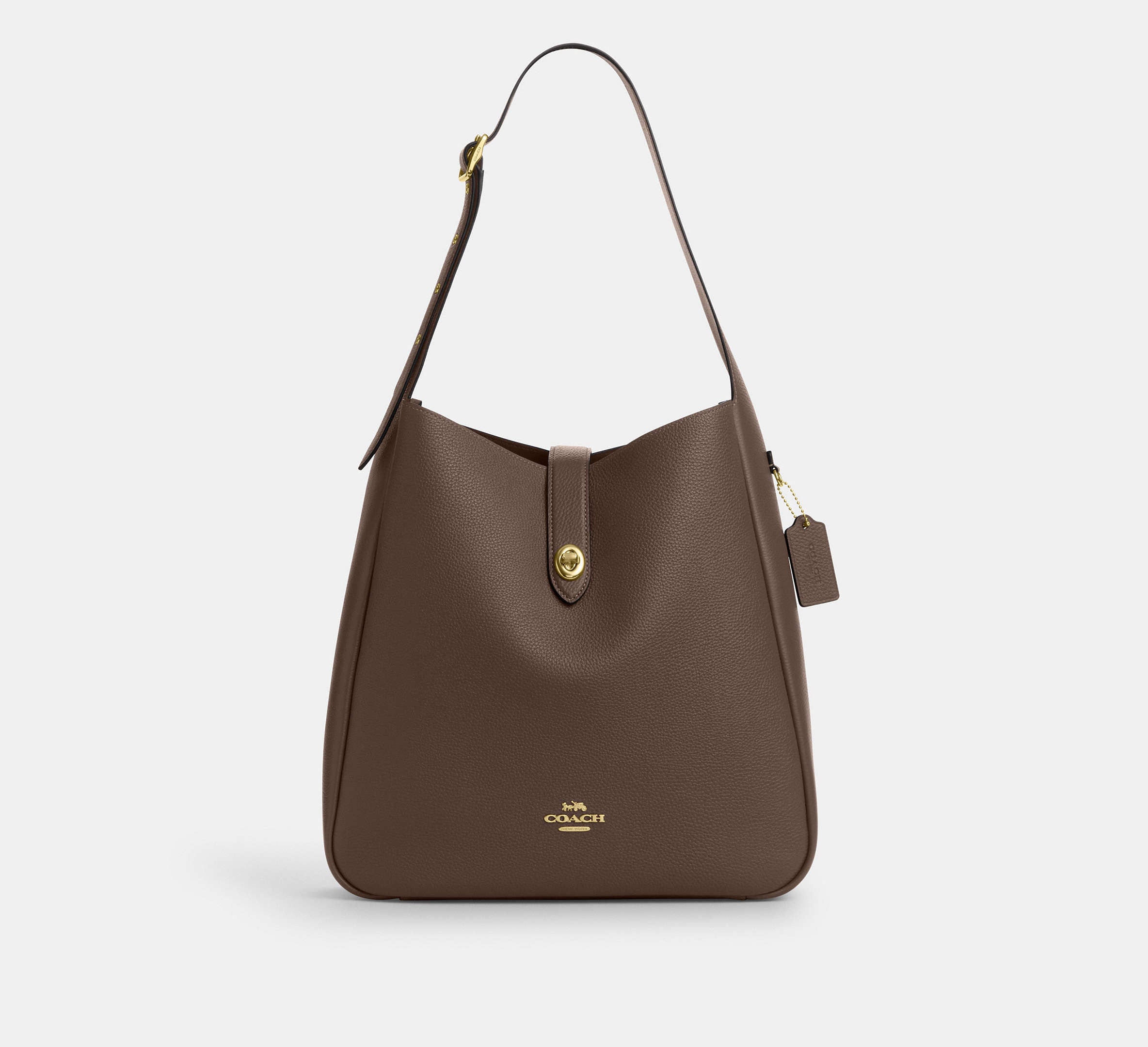 Coach Hadley Large Shoulder Bag bolsa de hombro café para mujer #color_CA Gold/Dark Stone