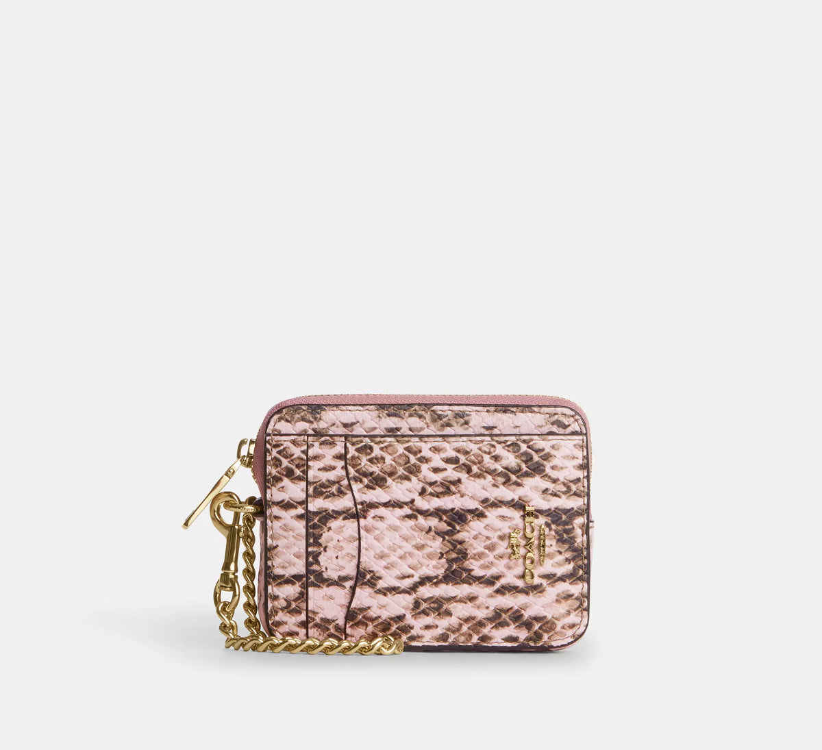 Snake-embossed Leather Zip Card Case