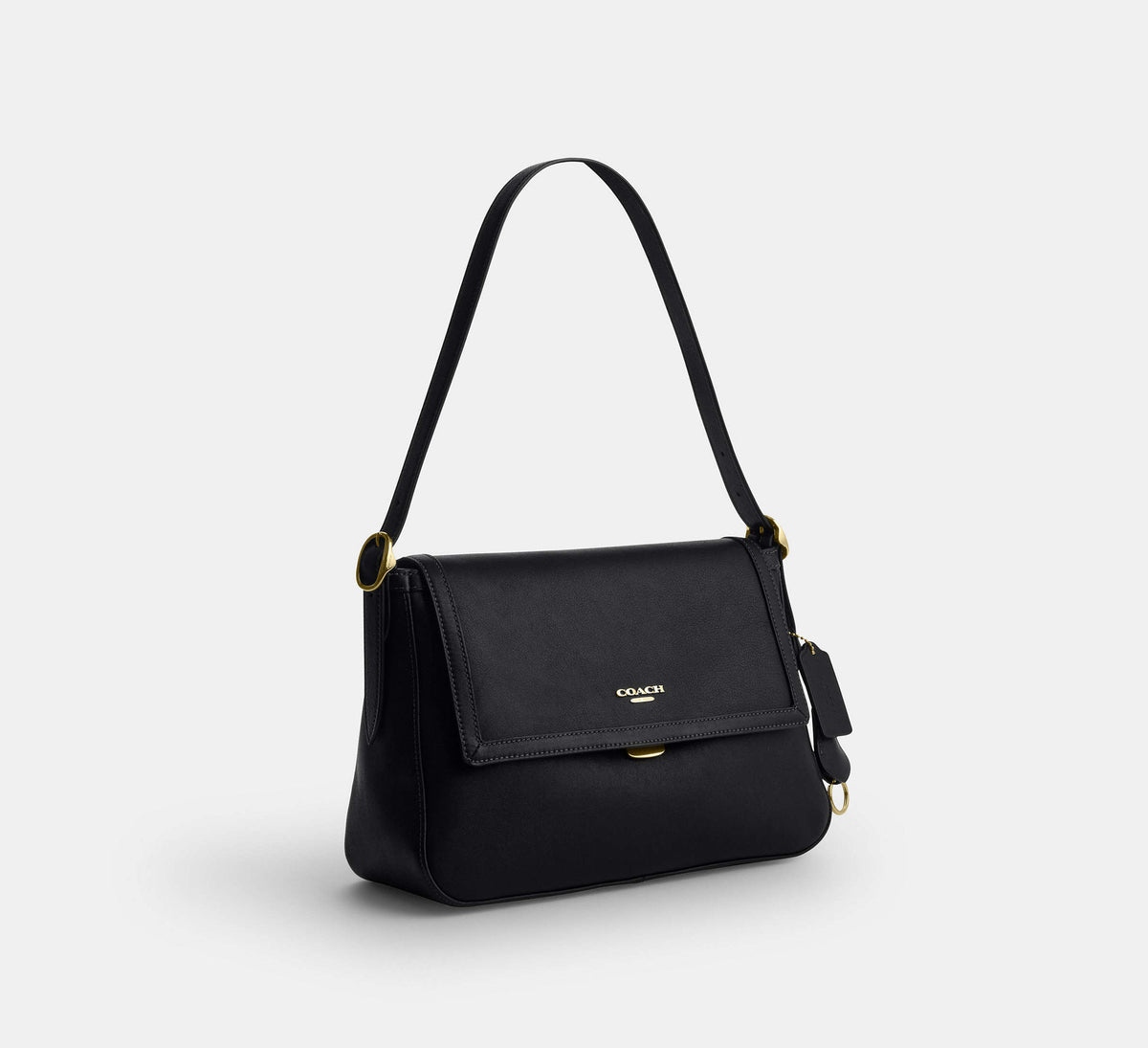 Coach Etta Flap Bag negra de piel napa vista angular #color_CA Gold/Black