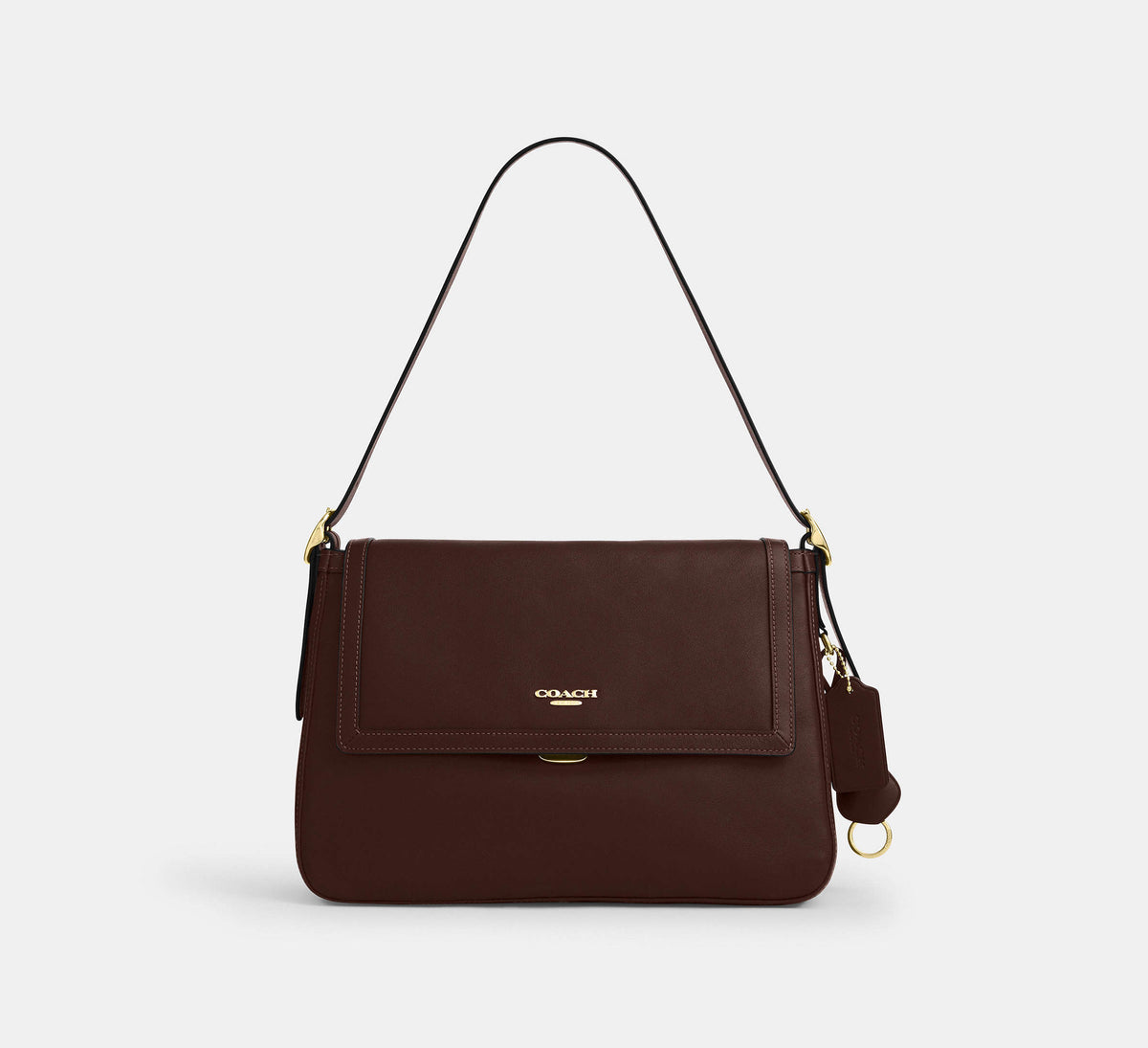 Coach Etta Flap Bag color maple de piel napa con herrajes dorados vista frontal #color_CA Gold/Maple