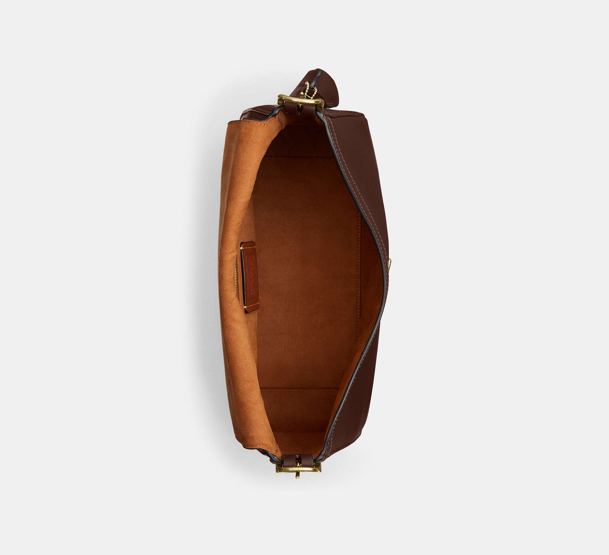 Interior de Coach Etta Flap Bag color maple en piel napa #color_CA Gold/Maple