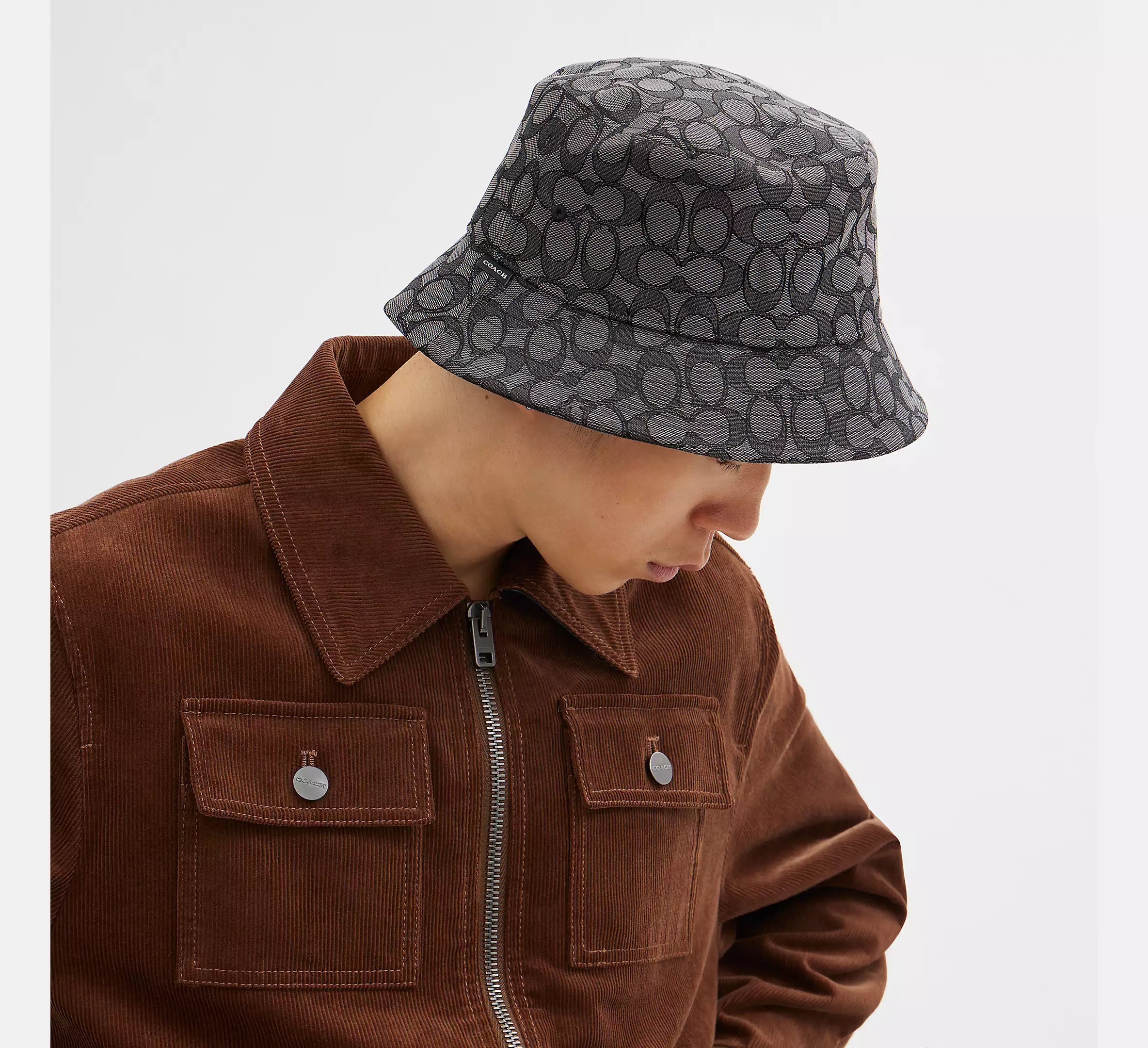 Signature Jacquard Bucket Hat - Charcoal