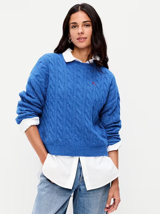 Suéter azul de punto trenzado Old Navy con cuello redondo y fit suelto