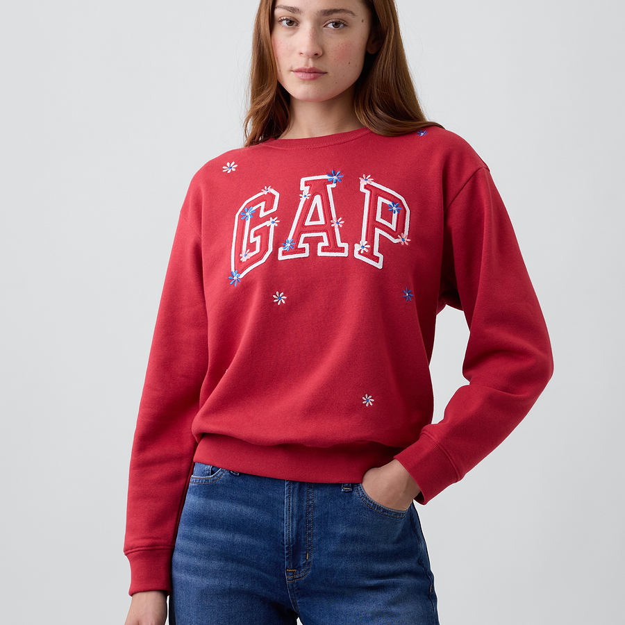 Sudadera GAP Red floral print puesta en modelo, vista frontal #color_GAP Red floral print