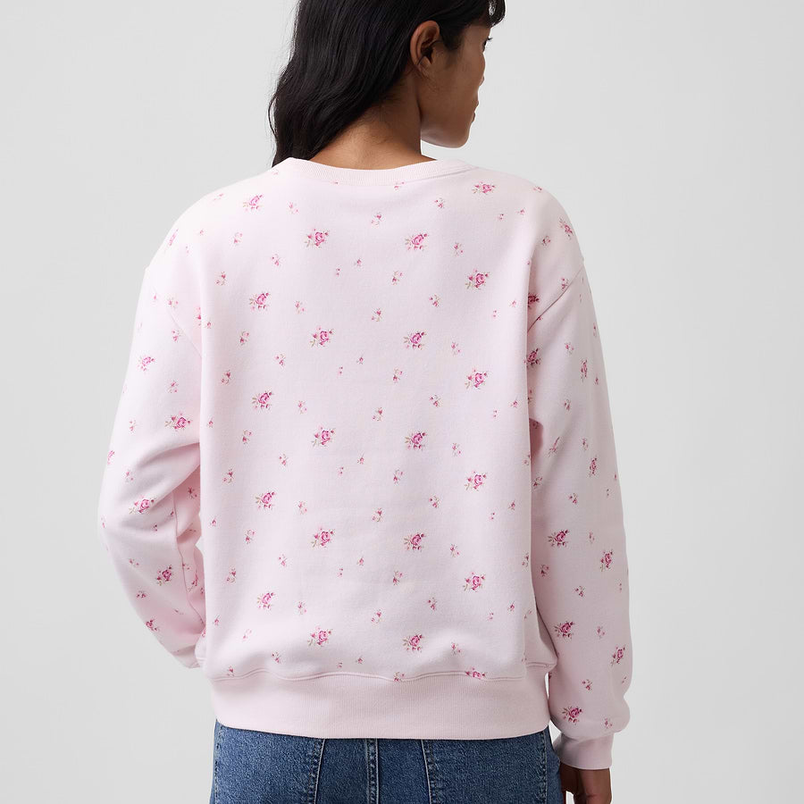 Vista posterior de la sudadera GAP Light pink floral en modelo #color_GAP Light pink floral
