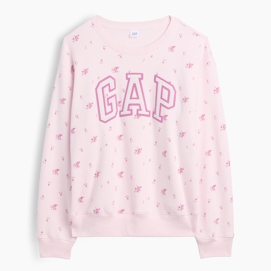 Sudadera GAP Light pink floral extendida, vista frontal #color_GAP Light pink floral
