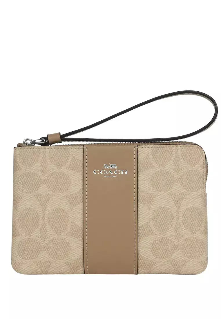 Corner Zip Wristlet In Signature Canvas With Stripe