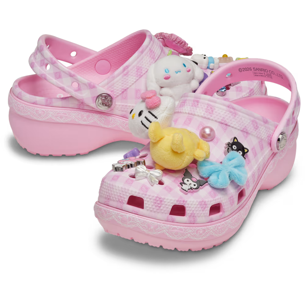 Crocs de plataforma Hello Kitty con charms y diseño gingham rosa