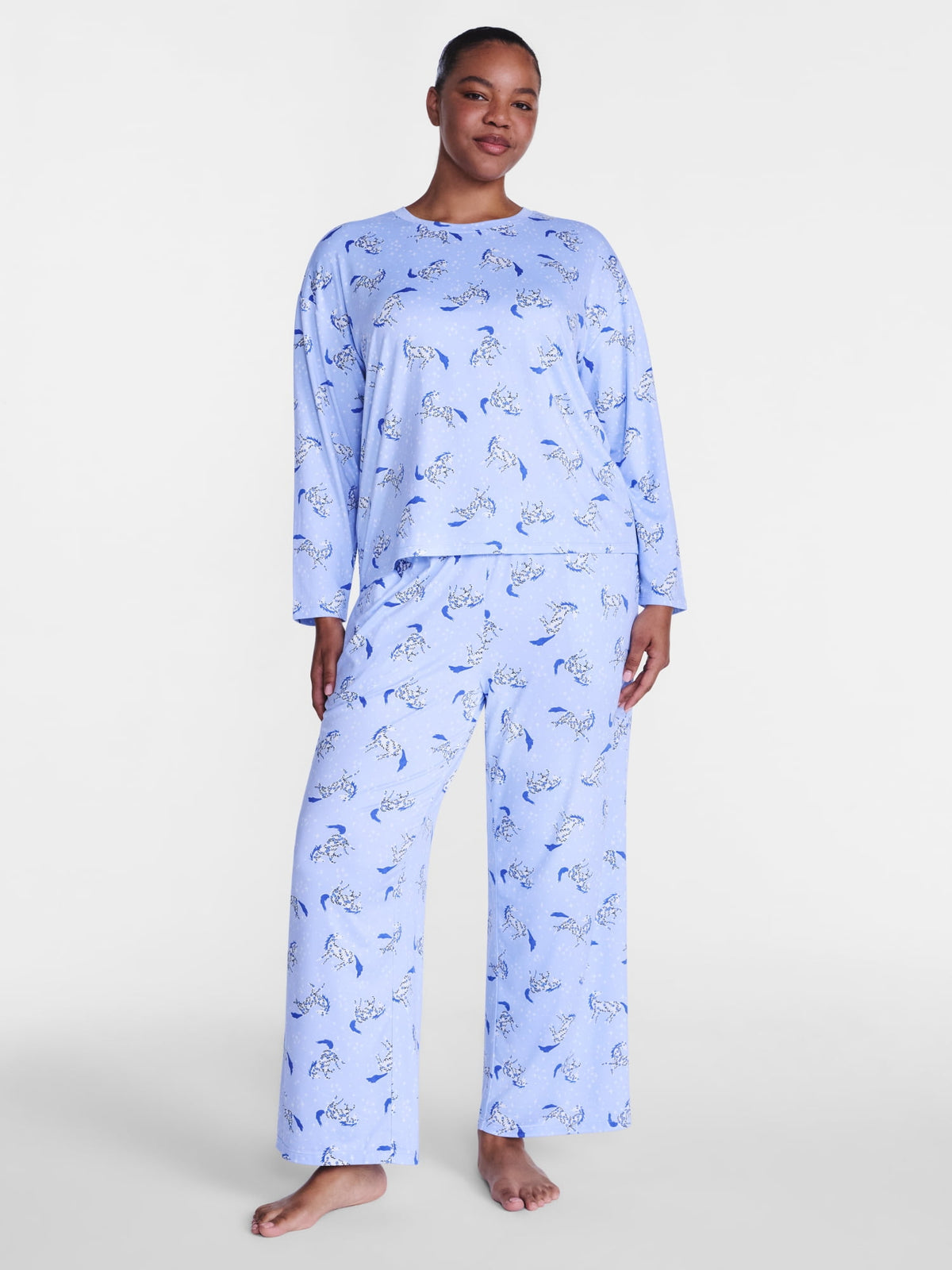 Joyspun Dreamy Soft Collection para mujer, JOS Polished Blue Horse, segunda vista de blusa y pantalón de descanso #color_JOS Polished Blue Horse
