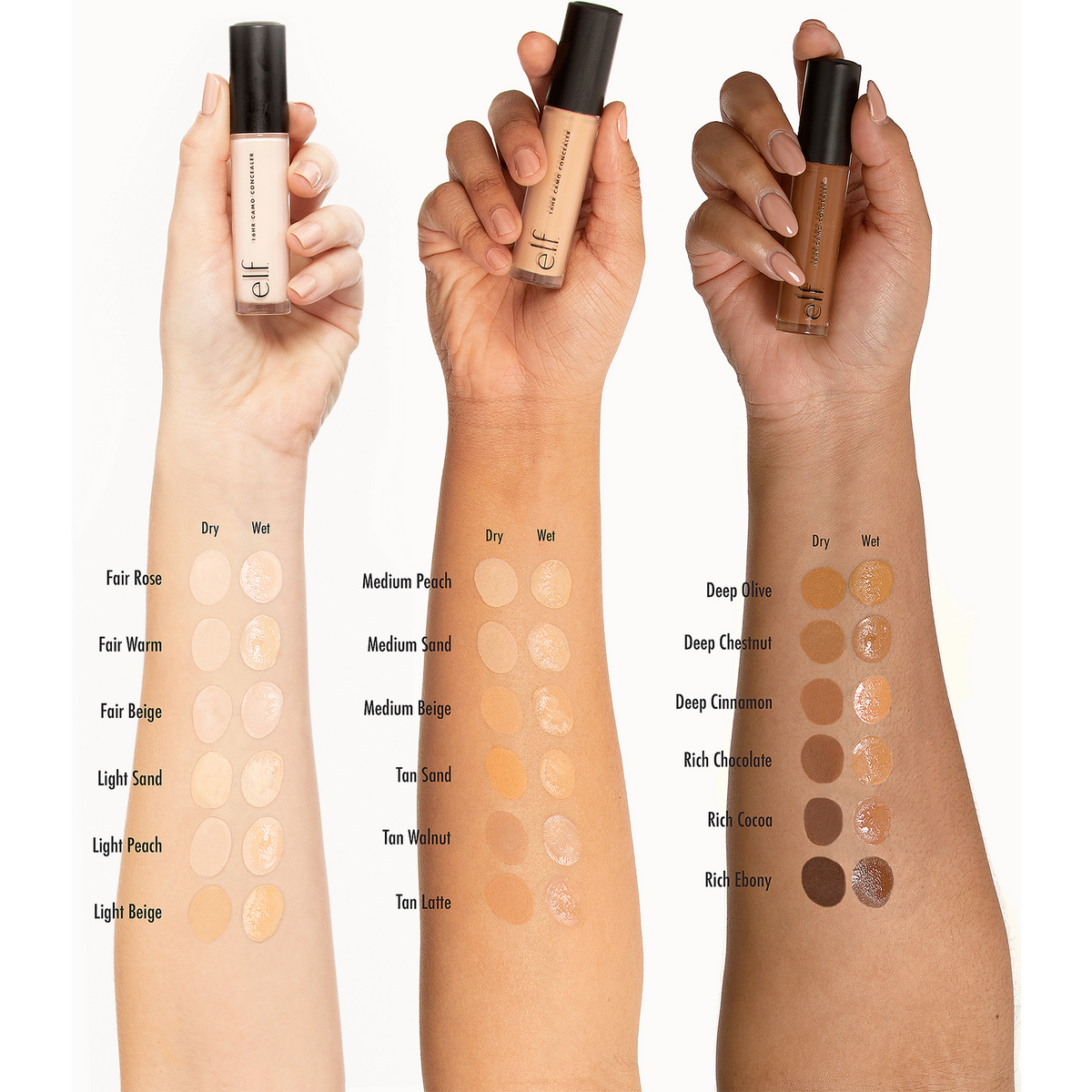 Gama de tonos del corrector e.l.f. 16HR Camo Concealer