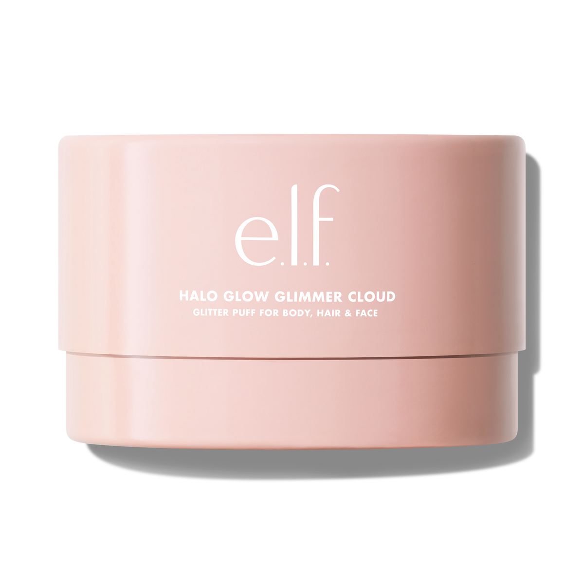 Envase rosa e.l.f. Halo Glow Glimmer Cloud con polvo iluminador para cuerpo, rostro y cabello