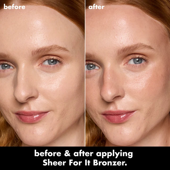 Antes y después de aplicar e.l.f. Sheer For It Bronzer Tint fair/light #color_ELF Fair/Light Neutral