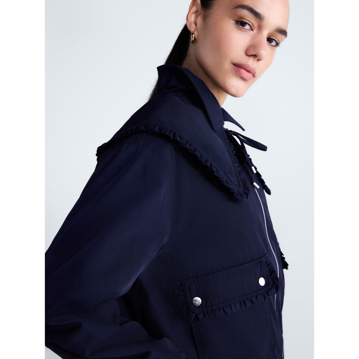 Free Assembly Ruffle Collar Bomber Jacket Darkest Navy vista 5 #color_FA Darkest Navy
