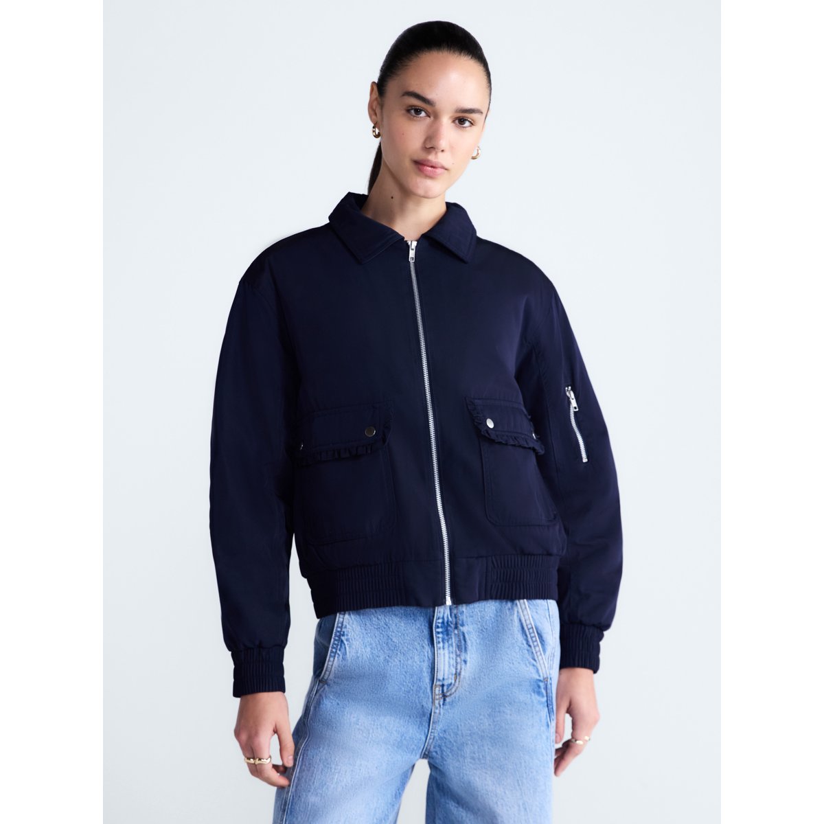 Free Assembly Ruffle Collar Bomber Jacket Darkest Navy vista 6 #color_FA Darkest Navy