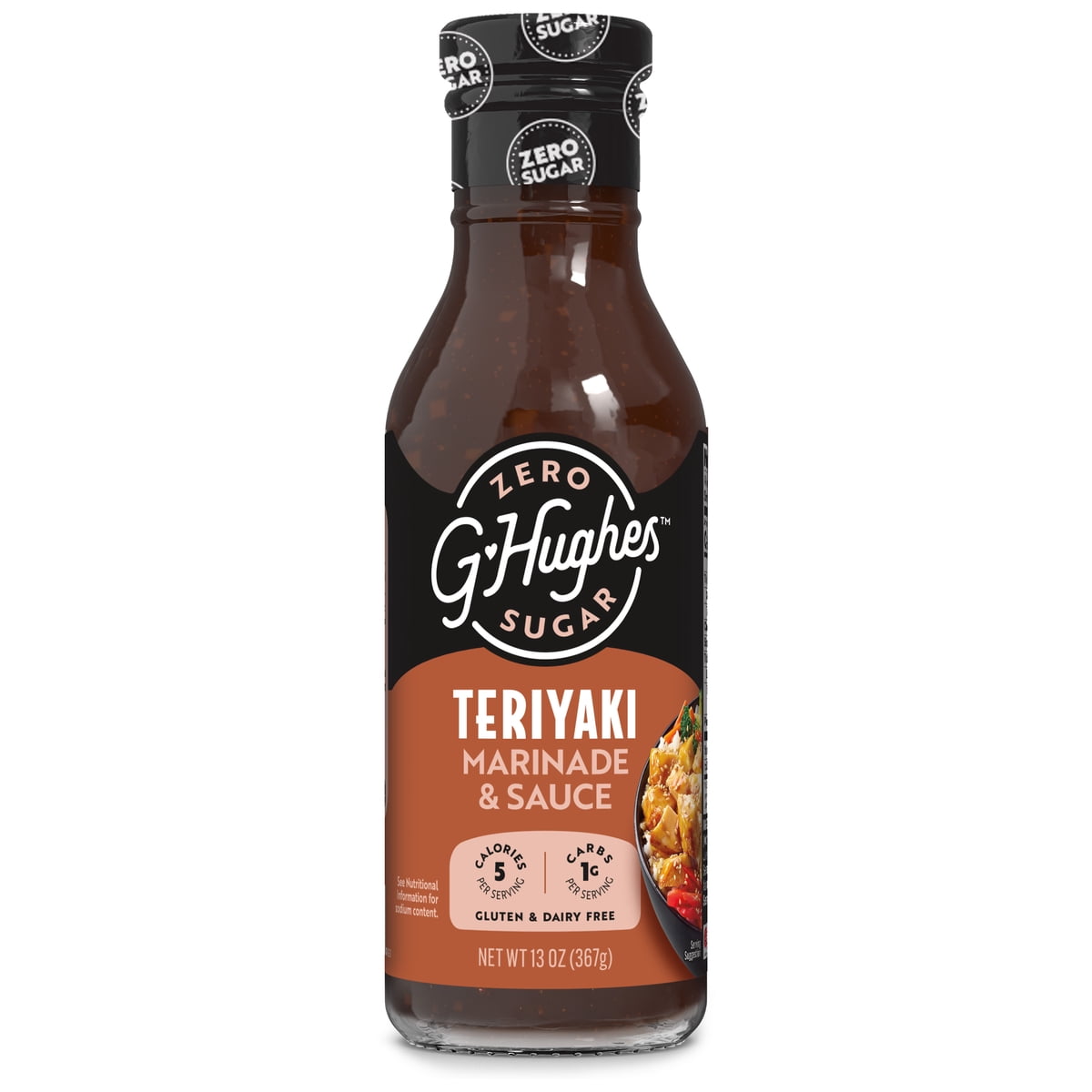 G Hughes Zero Sugar Teriyaki Marinade and Sauce 13 oz vista frontal