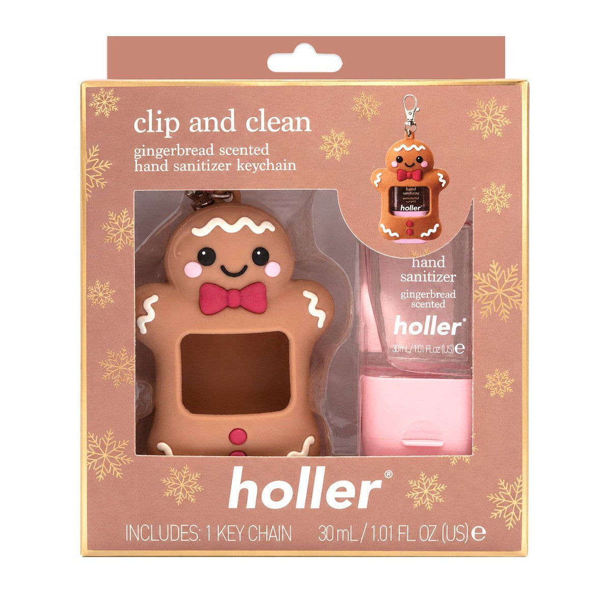 Holler and Glow Gingerbread Hand Sanitizer 30 ml con funda de silicona y clip para bolsa