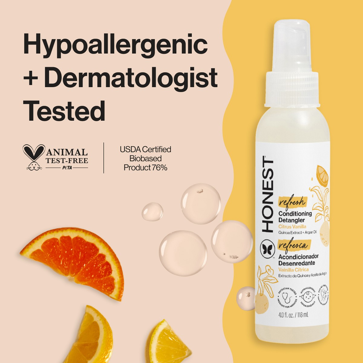 The Honest Company Refresh Conditioning Detangler Citrus Vanilla 118 ml presentación