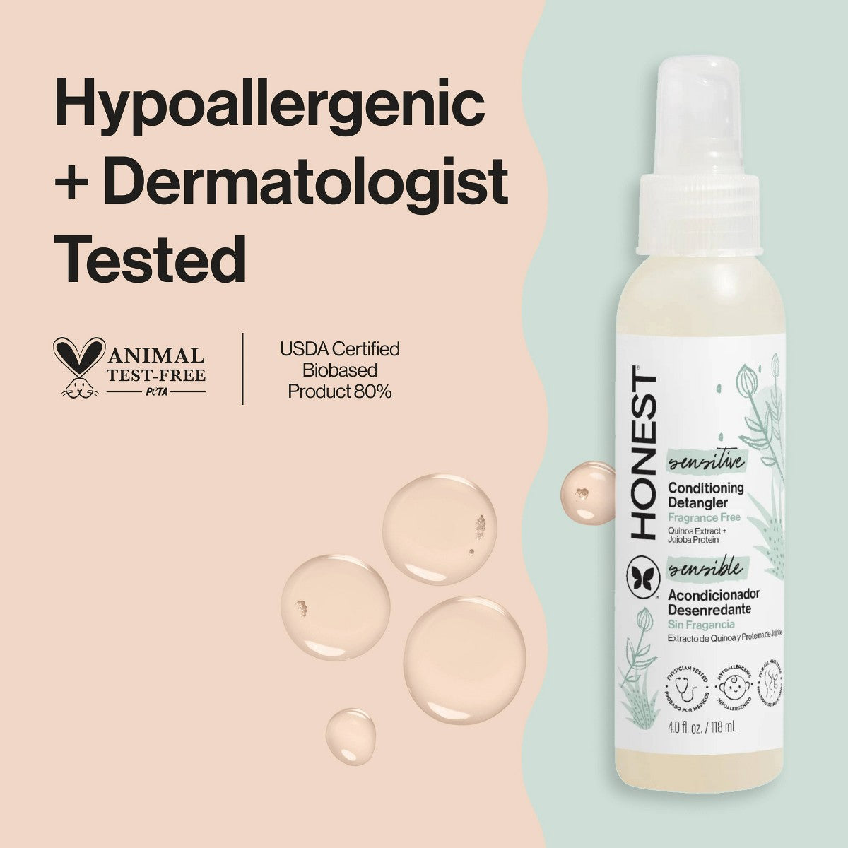 The Honest Company Sensitive Conditioning Detangler Fragrance Free 118 ml presentación