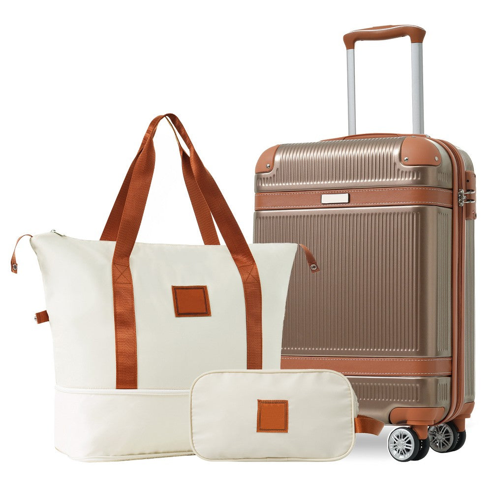 Set de equipaje de 3 piezas ModernLuxe cobre con maleta rígida de 20 pulgadas, bolsa de viaje y neceser #color_ML Coppery