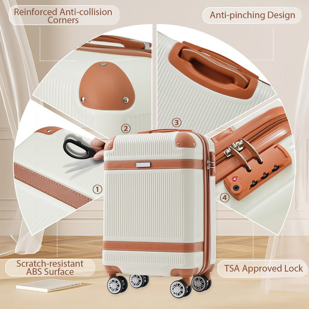 ModernLuxe equipaje de tres piezas en blanco con diseño para cabina y candado TSA #color_ML White