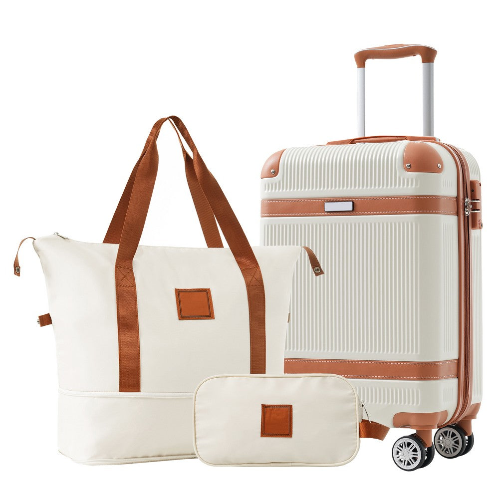 Set ModernLuxe de equipaje blanco con maleta rígida de 20 pulgadas, bolsa de viaje blanca y neceser #color_ML White