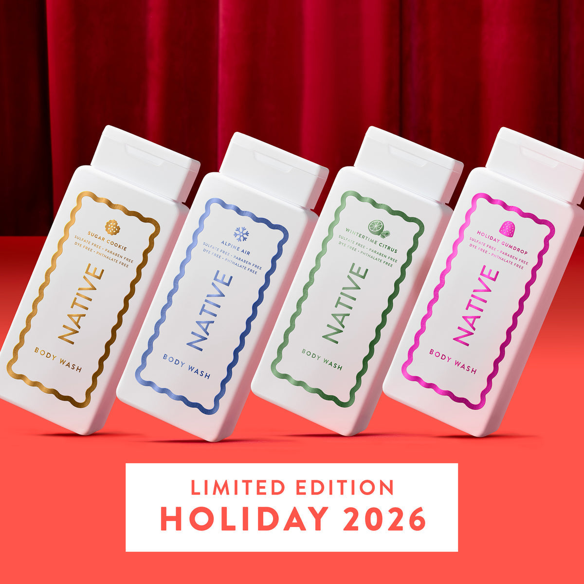 Native Limited Edition Holiday 2026 body washes con Sugar Cookie y aromas de temporada
