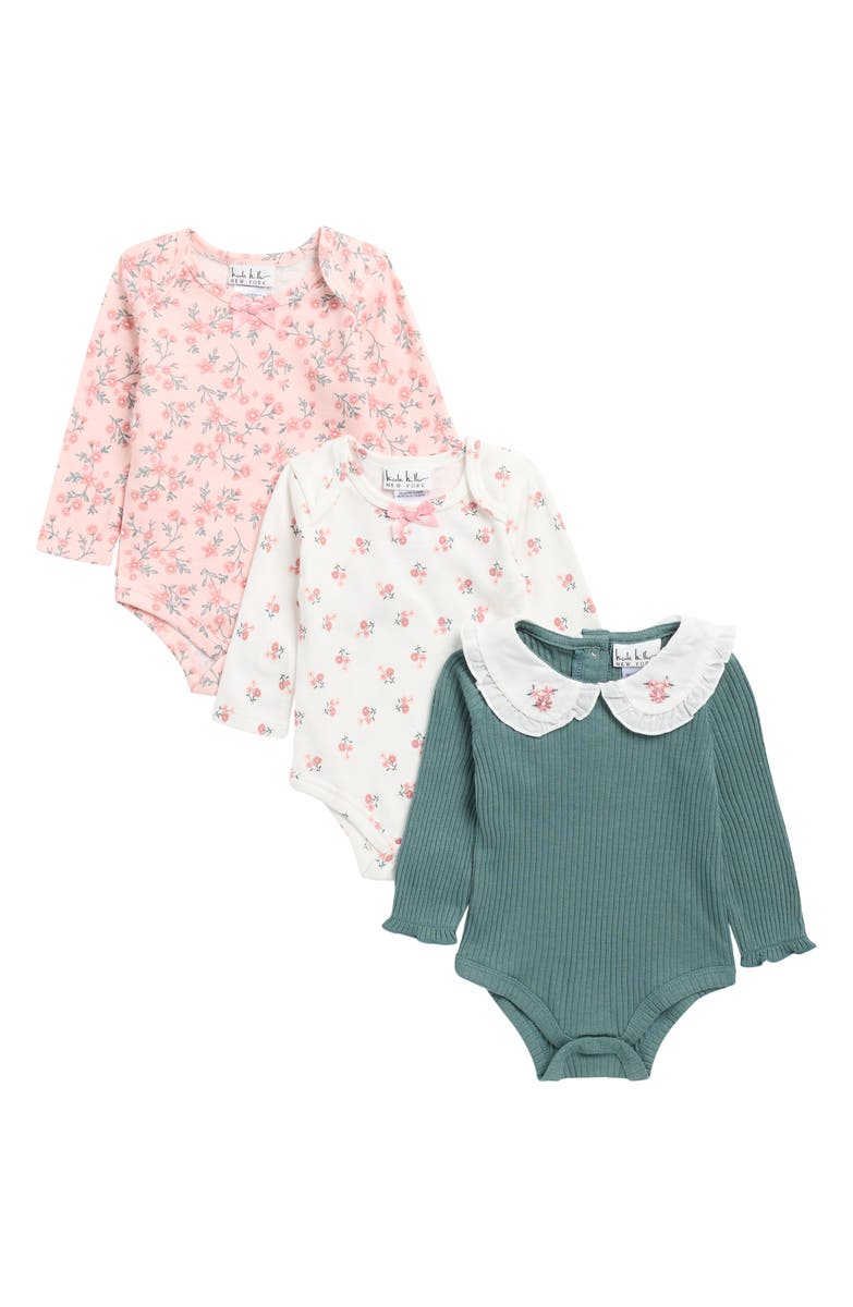 Nicole Miller Kids' 3-Pack Long Sleeve Bodysuits, conjunto de ropa para bebé en color North Atlantic, fotografía oficial del producto