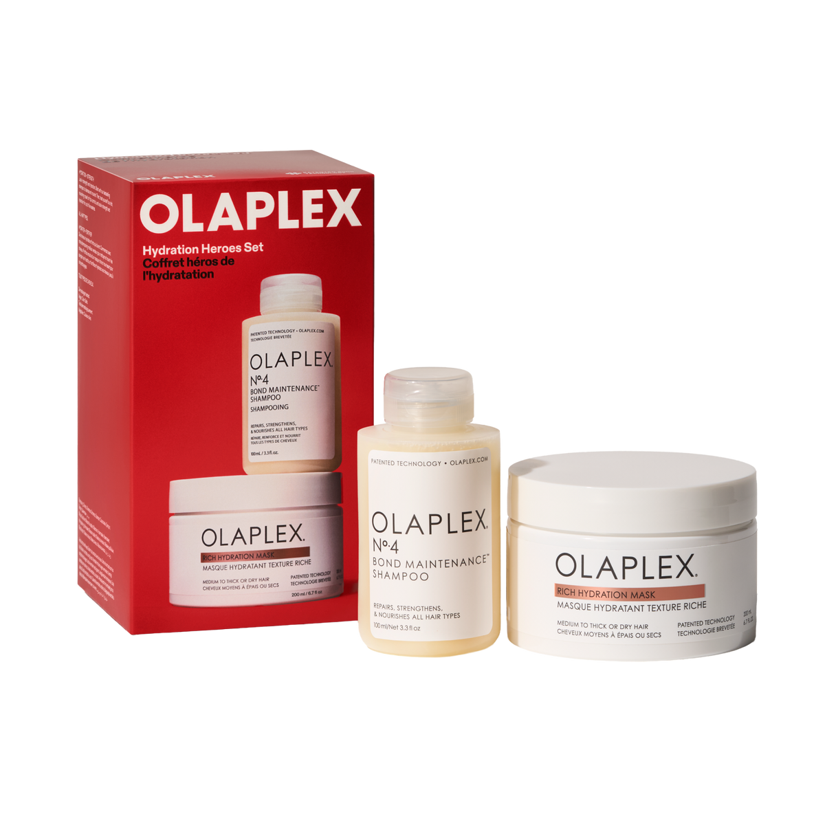 OLAPLEX Hydration Heroes Set — shampoo y mascarilla con empaque, fotografía principal
