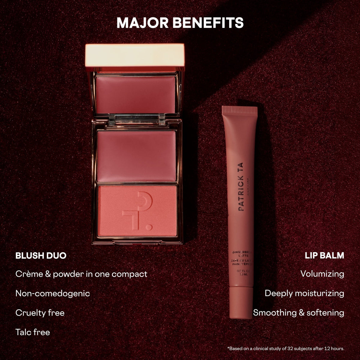 PATRICK TA Gingerbread Latte beneficios del blush duo y lip balm #color_PT Gingerbread Latte