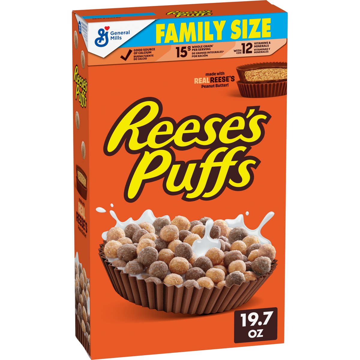Reese's Puffs cereal 19.7 oz Family Size vista frontal #tamaño_19.7 oz / 558 g