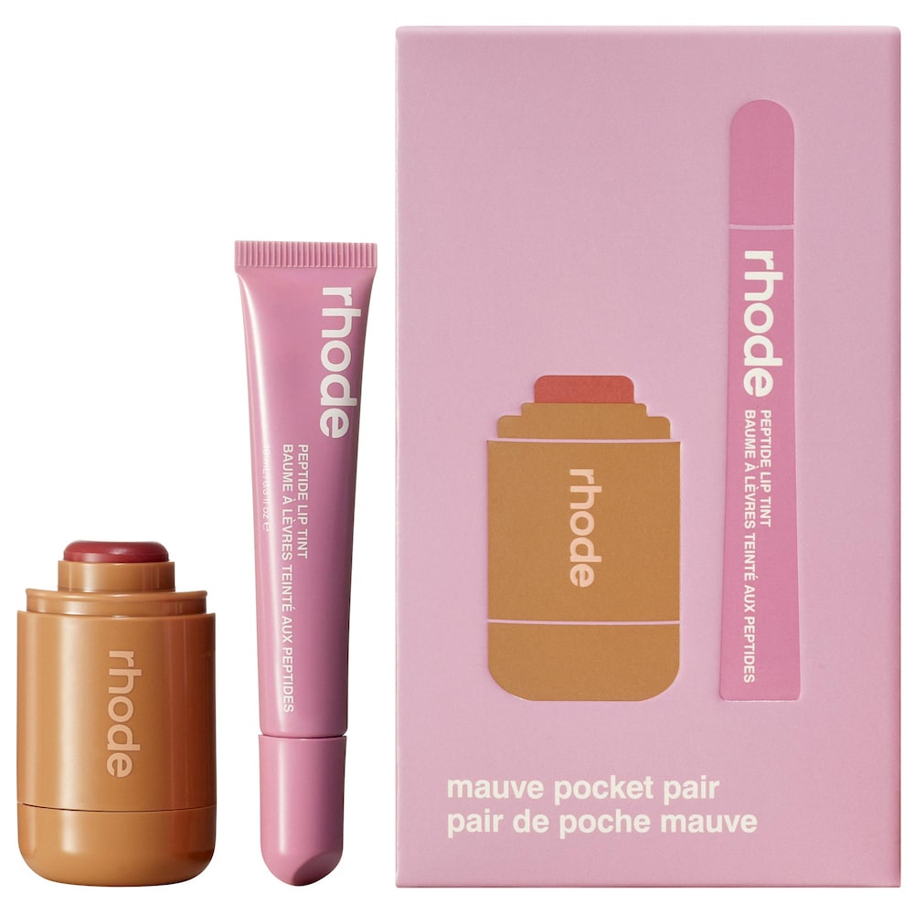 Set Rhode Pocket Pair Sleepy Girl y Pretzel, rubor en crema malva y tinte labial brillante en edición limitada #color_Sleepy Girl + Pretzel
