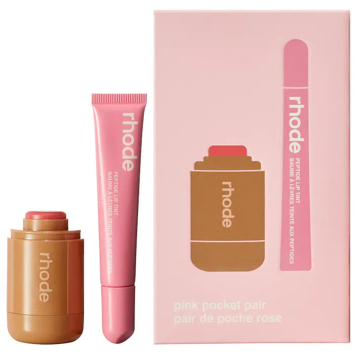 Set Rhode Pocket Pair edición limitada con Pocket Blush Sprinkle rosa perlado y Peptide Lip Tint Ribbon para maquillaje de mejillas y labios #color_Sprinkle + Ribbon