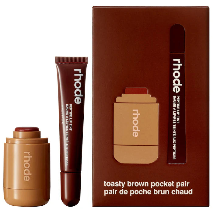 Dúo Rhode Pocket Pair Toasted Teddy y Espresso, rubor terracota y tinte para labios color café intenso #color_Toasted Teddy + Espresso