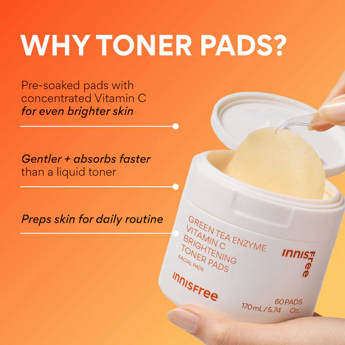 Daily Vitamin C Korean Brightening Toner Pads with Niacinamide for Dark Spots