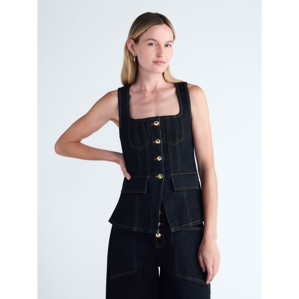 Scoop Denim Corset Top Eam Wash top de mezclilla ajustado para mujer #color_SCOOP Eam Wash
